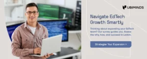 The ad reads: Navigate EdTech Growth Smartly Thinking about expanding your EdTech team? Our Survey guides you. Assess the whys and hows to succeed in Latam